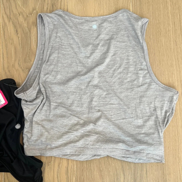 Yogalicious Workout Tank Top Two Pack Black Purple Gym Top Front Twist Athletic - Picture 7 of 7